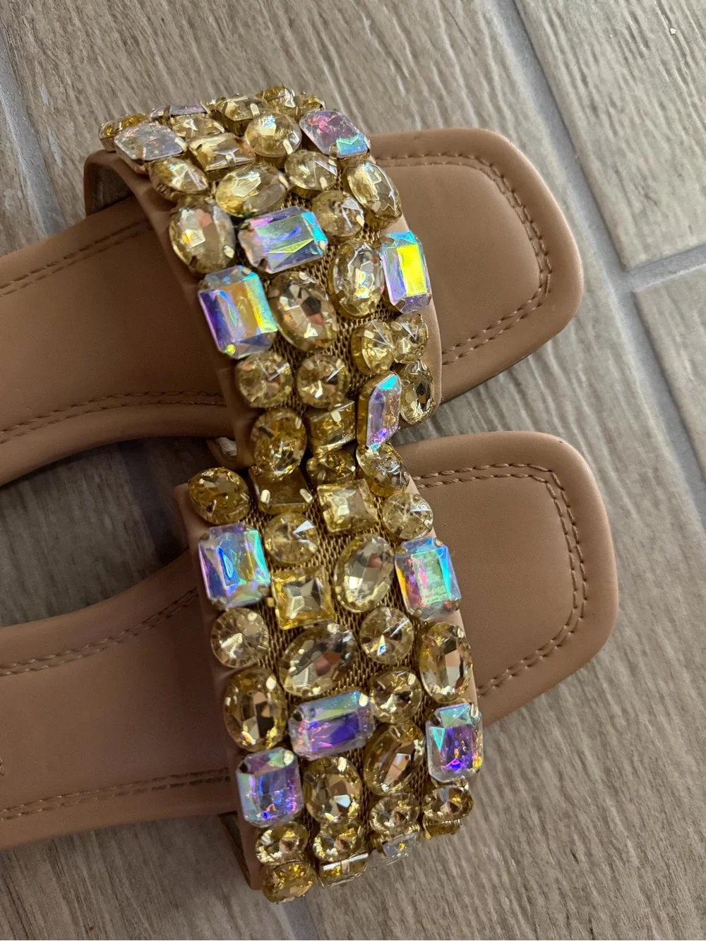Steve Madden Tan Jeweled Sandals